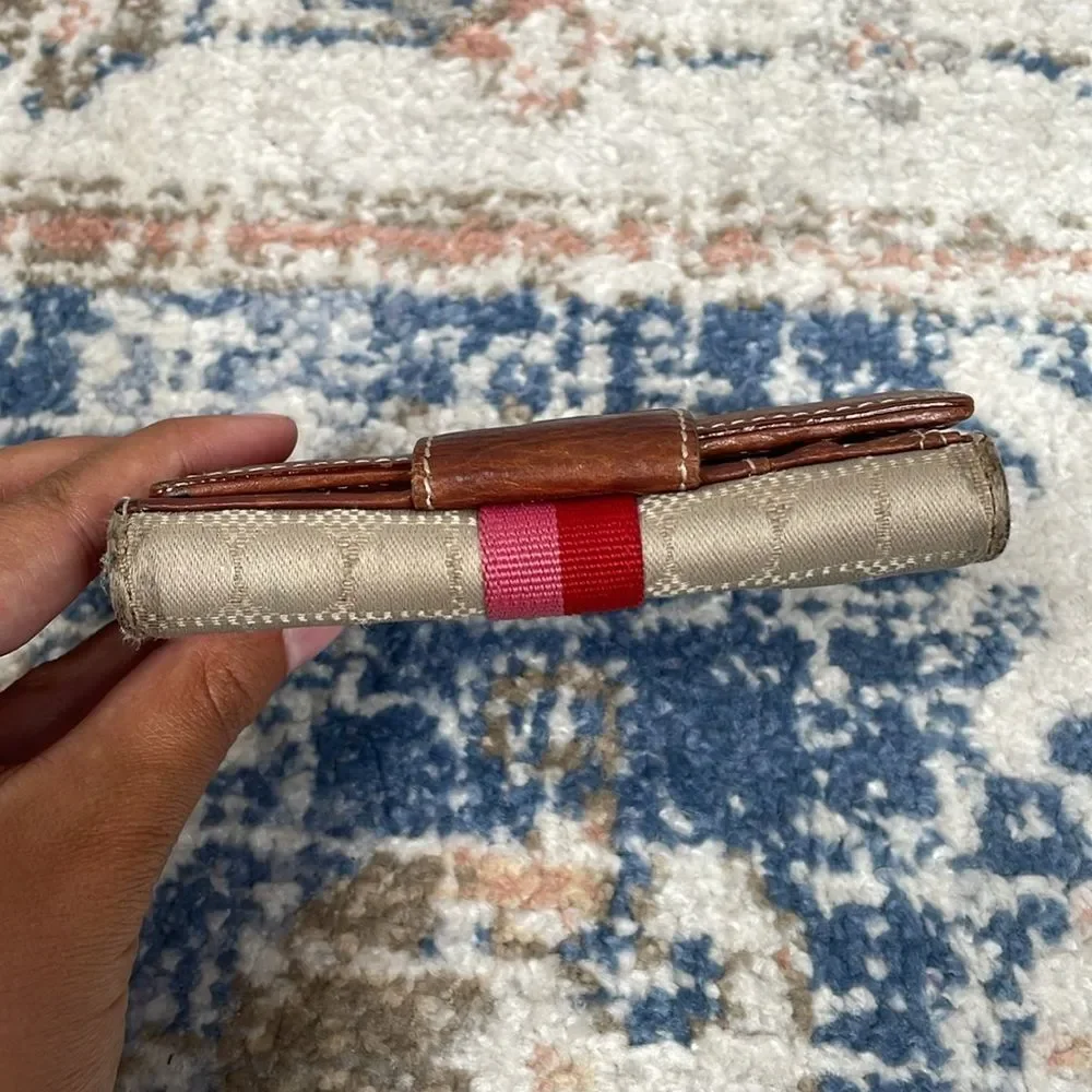 Vintage Kate Spade Red, Pink, and Tan Patterned Wallet Leather and Canvas